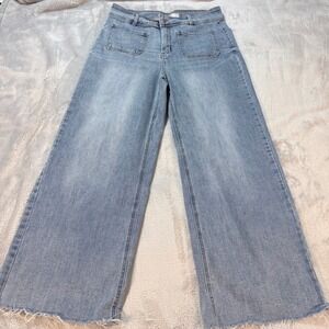 OAT NEW YORK Wide Leg Jeans Distressed Frayed Hem Cropped Length Size 12/31